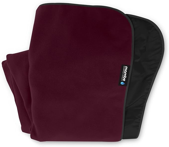 Mambe Extreme Weather Outdoor Blanket - Burgundy, Large - 100% Waterproof and Windproof, Soft Warm Polarfleece with Durabl...