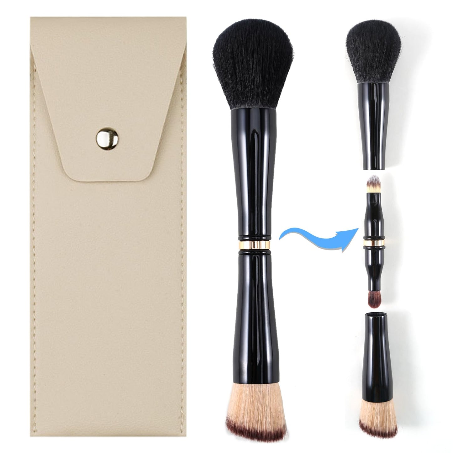 Ponhey 4 in 1 Travel Makeup Brushes Set, Detachable Makeup Brush with case for Foundation| Loose Powder| Concealer| Eye Shadow, Double Ended Makeup Brush Set Ideal for Liquid, Cream, Powder, Concealer