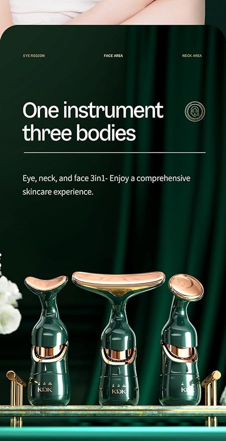 3 in 1 Face Massager - Multi Functional Vibration Massage Tool for Face, Neck & Eyes - Helps Relax Muscles - Support Skin Firmness & Daily Facial Care - Portable Beauty Device | Blackish Green