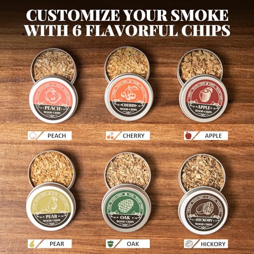Ultimate Whisky Smoker Kit Old Fashioned Smoker Kit with Torch - 6 Flavor Wood Chips, 2 Glasses, 2 Ice Ball Molds - Cockta...