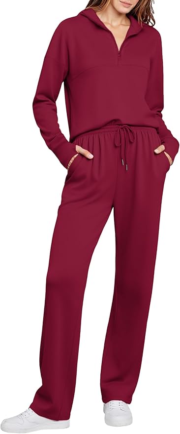Totatuit Womens Sweatsuits 2 piece Set Lapel Half Zip Lightweight Sweatshirts and Wide Leg Pants Tracksuit Lounge Sets
