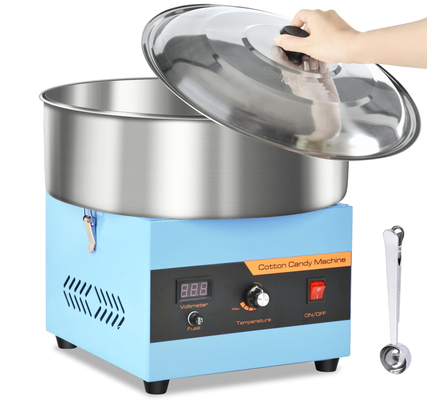Cotton Candy Machine Commercial, 1000W Professional Cotton Candy Machine, Cotton Candy Maker with Stainless Steel Bowl, Bowl Cover and Sugar Scoop for Kids Birthday, Family Party, Festival (Blue)
