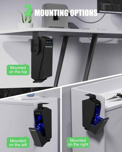 HOLEWOR Gun Safe, Biometric Pistol Safe Fingerprint Quick Access Drop Down Handgun Safe Single Mount Pistol Case for Desk Bedside Nightstand