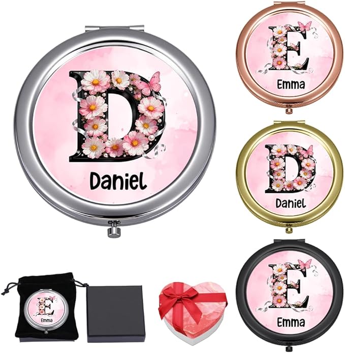 Eunigem Personalized Compact Flower Mirror for Women-Makeup Small Purse Mirror Custom Gift for Girls Women Christians (Rose Color)
