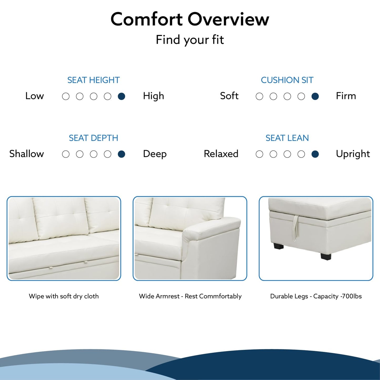 Naomi Home Transform Any Space: Sleeper Sectional Sofa with Convertible Sofa Bed & Inviting Chaise. Find Tranquil Comfort with Stress-Relieving Design & Durable Cushions - White/Air Leather