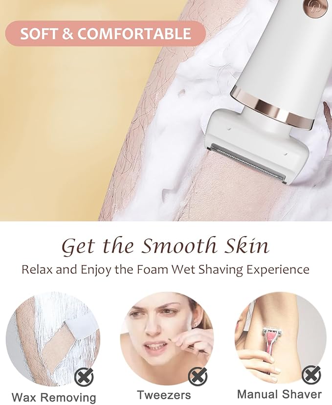 Facial Hair Remover for Women - 2-in-1 Electric Painless Face Hair Removal Shaver Device - Waterproof Face Trimmer & Body Epilator - Rechargeable Razor with 2 Heads for Lips Arms Legs Bikini Body