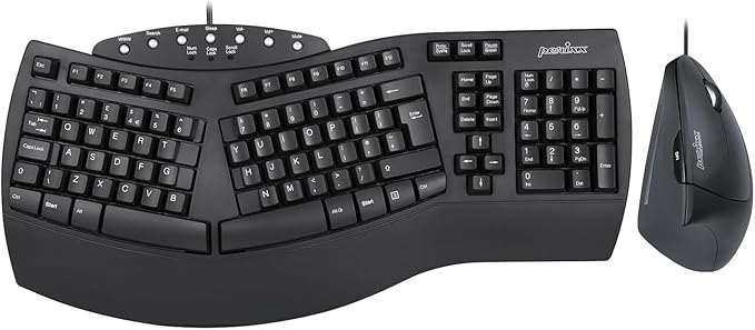 Perixx PERIDUO-512B US, Wired Ergonomic Keyboard and Vertical Mouse Combo - USB - Black - US English