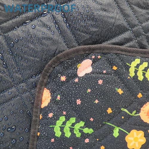 80x80” Double Thickened Picnic Blankets(150g High Density Cotton Stuffed) Navy Blue Floral Pattern Outdoor Picnic Mat Port...