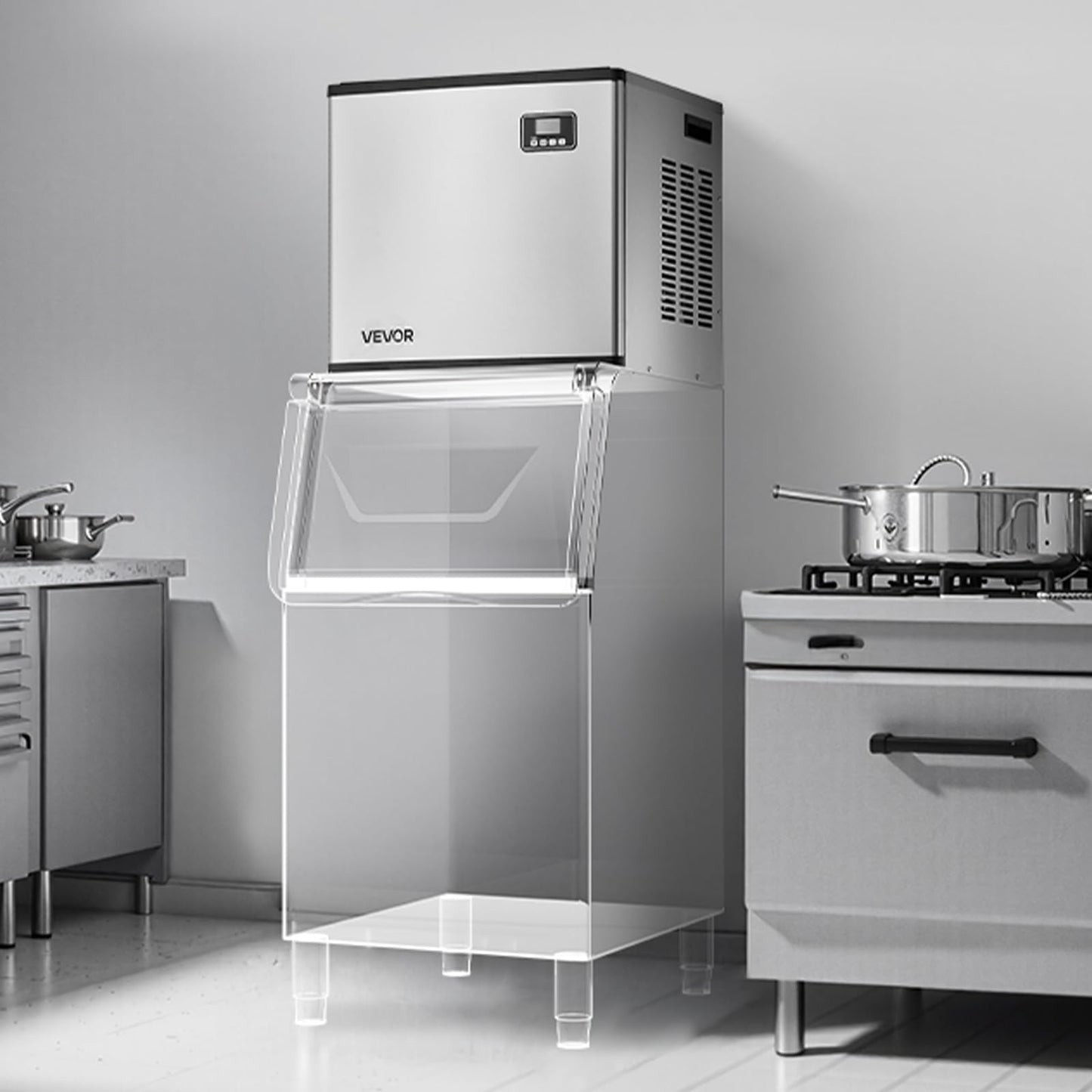 VEVOR Commercial Ice Maker Machine - Head, 360 Lbs/Day Stainless Steel Ice Machine with Self-Cleaning, Scheduled Ice-Making, Adjustable Thickness, Ideal for Restaurant Bar Cafe Hotel - Head Only