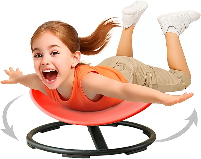 Kids Sensory Spinning Chair for Autism Ages 3+, Sit and Spin Swivel Chair for Kids with ADHD, Sensory Chairs for Autistic Children, Sensory Toys for Motion Sickness Relief, Balance Training (Red)