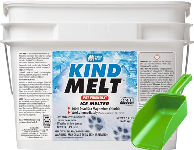 Harris Kind Melt Pet Friendly Ice and Snow Melter, Fast Acting 100% Pure Magnesium Chloride Formula with Scoop Included, 15lb