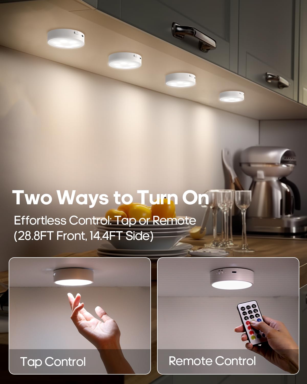 GOODEA.fun Puck Lights with Remote, 13 RGB Colors LED Under Cabinet Light, Rechargeable Battery Operated Under Cabinet Lighting Tap Lights, Stick on Lights with Dimmer and Timer（6 Pack）
