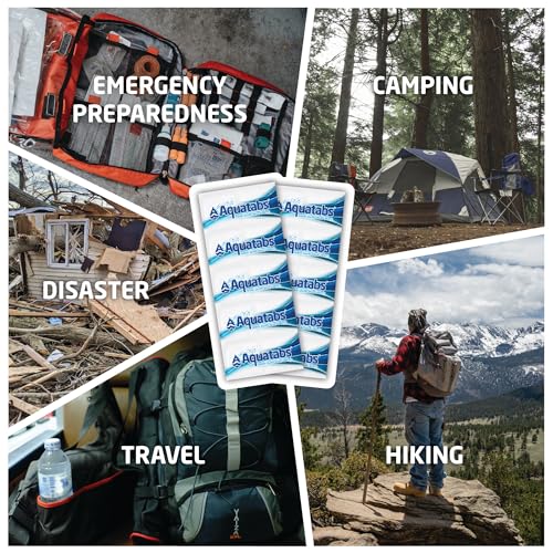 Aquatabs 49mg Water Purification Tablets (50 Pack). Water Filtration System for Hiking, Backpacking, Camping, Emergencies,...
