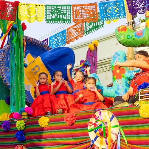 18 FT Cinco De Mayo Party Decorations, 1 Pack Fiesta Banner with 9 Plastic Papel Picado, Colorful Mexican Theme Party Flag...