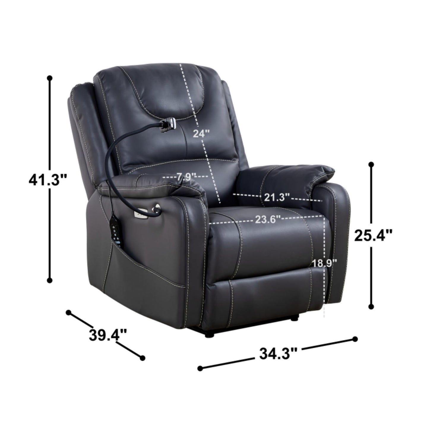 KEIKI Zero Gravity Power Recliner, Electric Recliner with Heat, Massage, Side Pockets, USB Charge Ports, OKIN Motor, Phone Holder for Living Room, Black