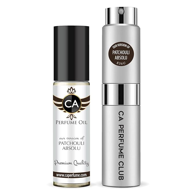 CA Perfume Duo Impression of Patchouli Absolu For Women And Men Perfume Layering Set Long Lasting Travel Size EDP + Body Oil Roll-On Bottle 0.27 Fl Oz+0.33 Fl Oz