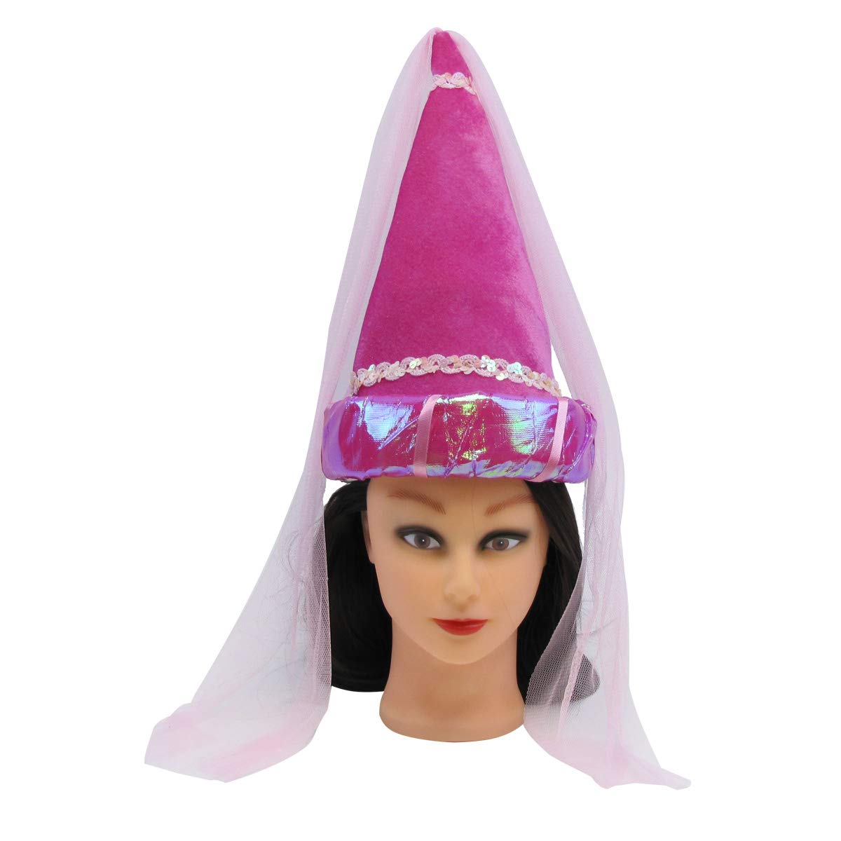 TG,LLC Treasure Gurus Pink Princess Cone Hat Veil Women Girl Plush Fairy Cap Kid's Costume Party Accessory