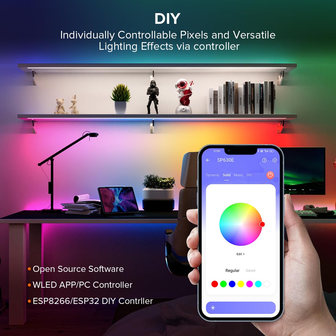 SEZO WS2812B ECO LED Strip Light 16.4FT/5M 60Pixels/m 300Pixels Individually Addressable Programmable 5050SMD Digital RGB Alloy Wires Flexible Dream Color IP65 Waterproof PCB Black DC5V