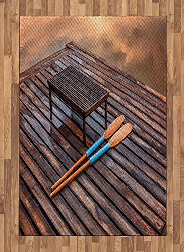 Lunarable Oar Area Rug, Paddles on Old Wooden Pier Board by The Lake Mystic Summer Background Vacation Image, Flat Woven A...