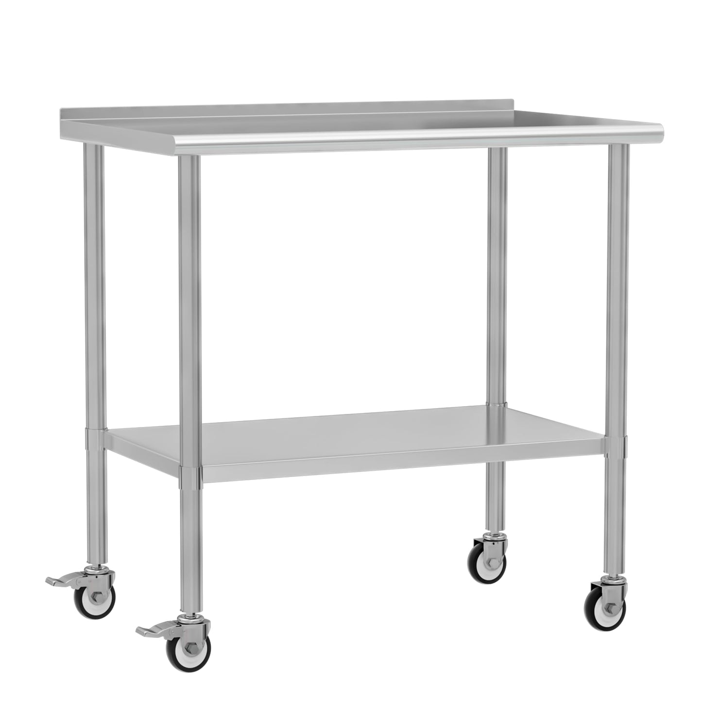 Chingoo Stainless Steel Work Table with Wheels, 24x48 Inch NSF Food Prep Table with Backsplash & Adjustable Undershelf for Commercial Kitchen, Restaurant, Garage