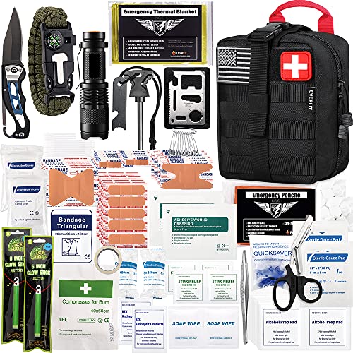 EVERLIT 250 Pieces Survival First Aid Kit IFAK EMT Molle Pouch Survival Kit Outdoor Gear Emergency Kits Trauma Bag for Cam...