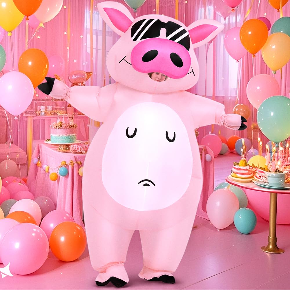 KOOY Inflatable Pig Costume, Pig Costume Adult Inflatable Costumes Adult Size Full Body Blow up Costumes for Adults Women Men Inflatables Fancy Funny Suit for Halloween Party