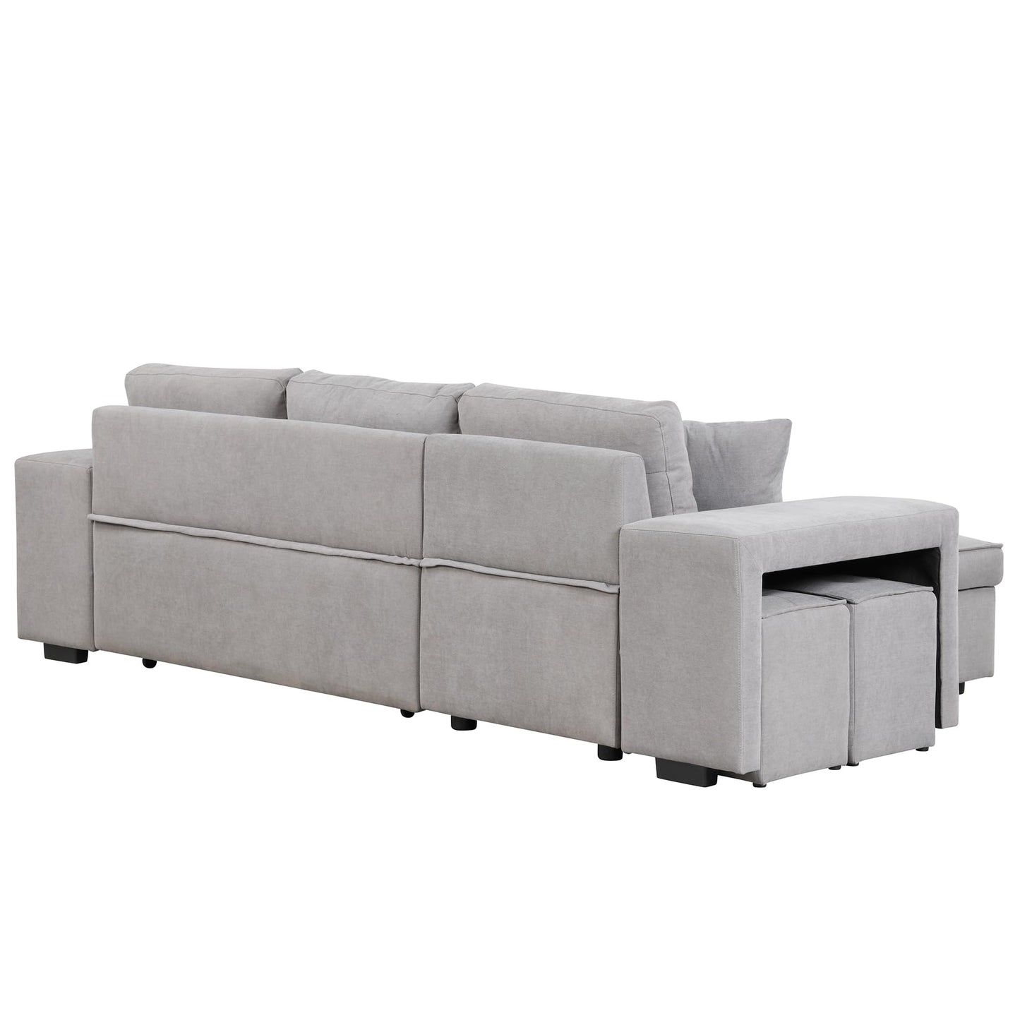 Eafurn 104.5" Reversible Sleeper Sectional Sofa Bed, Tufted L Shaped Convertible Pull Out Sectional Sofa Bed with Storage Chaise Lounge and 2 Stools for Living Room Apartment