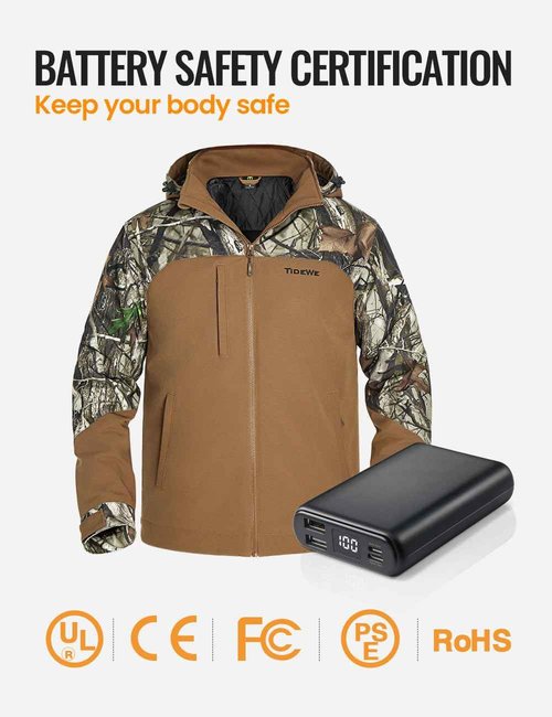TIDEWE Heated Jackets for Men with Battery Pack, 180G Insulation Work Jackets, Water-resistant Coat (Brown, Size L)