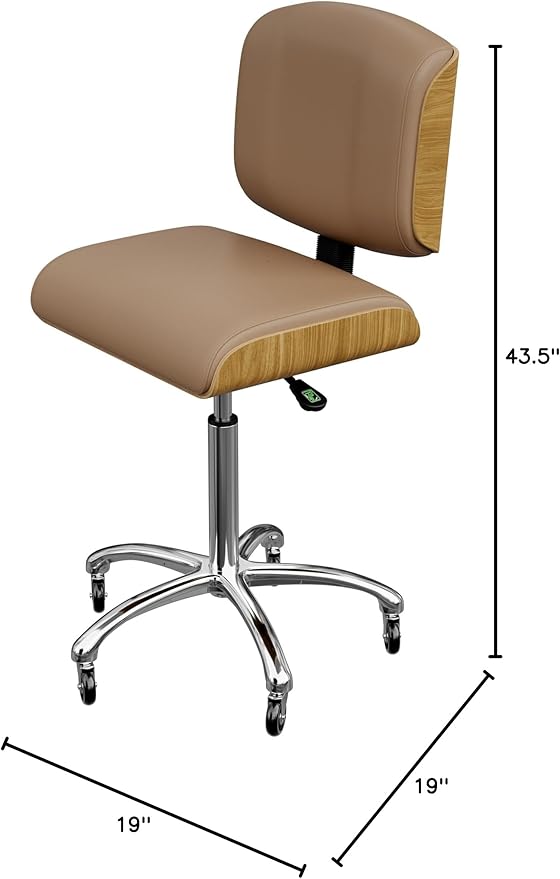 Spa Numa Bentley Beauty Esthetician Nail Salon Stool Rolling Chair with Adjustable Backrest, Flat Square Seat, Metal Bar, Vegan Leather Upholstery for Beauty Exam Office and Home - 1071 (Sand)
