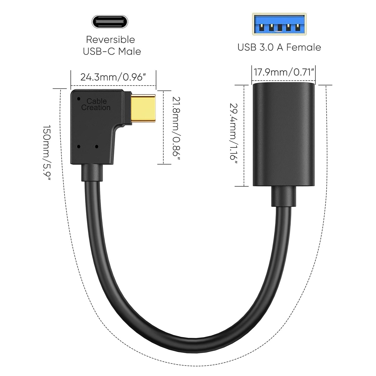 Cablecreation Type C To Usb 3.0 Adapter, 90 Degree Usb C Male To Usb A Female Otg Cable Adapter, Compatible With Macbook Pro, Sa