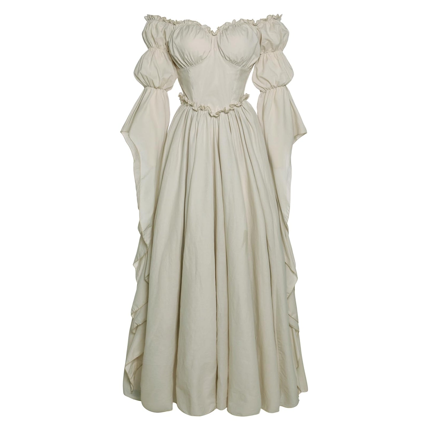 Vibsion Medieval Renaissance Dress Renaissance Faire Costume for Women Victorian Gothic Witch Wedding Dresses S/M Beige
