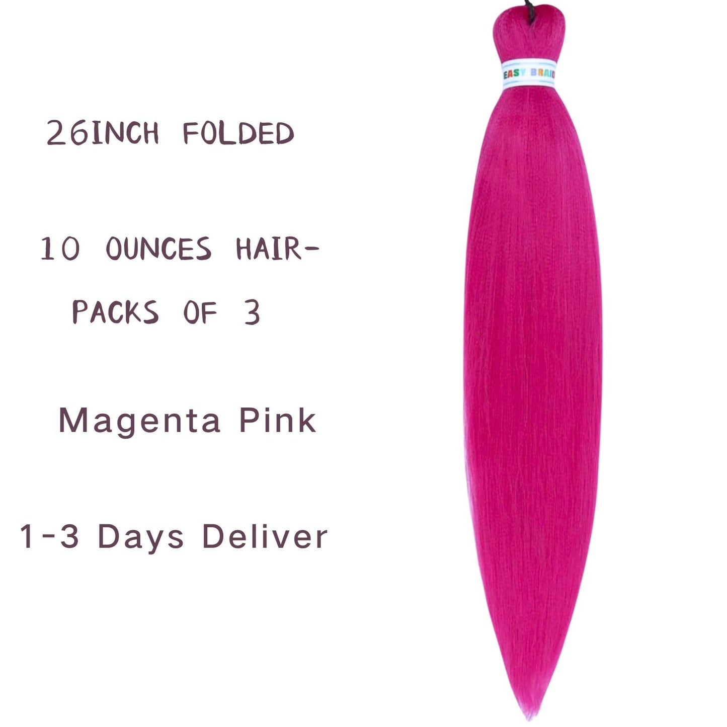 Magenta Pink Pre streched Braiding Hair Easy to Use Pre feathered Braiding Hair