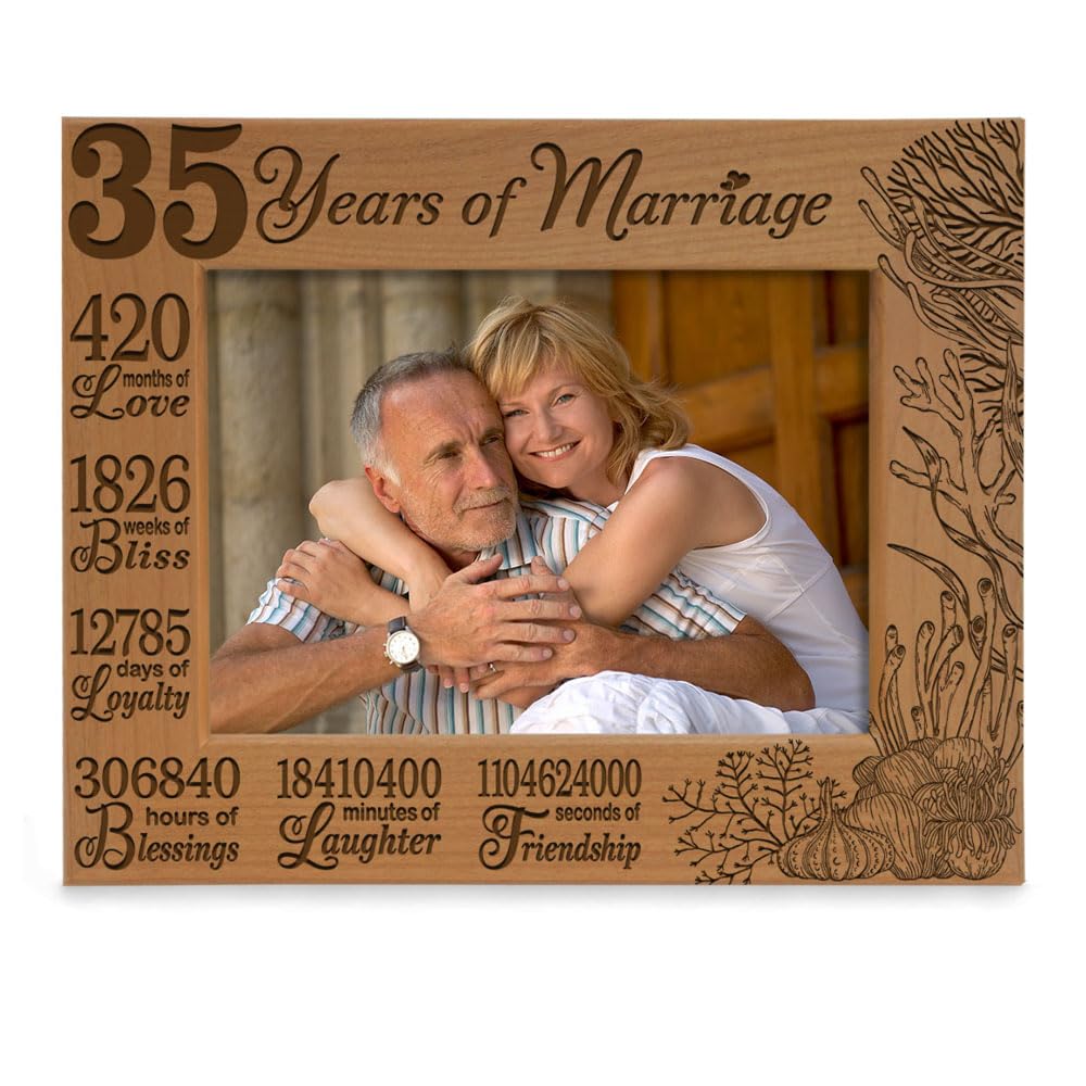KATE POSH 35 Years of Marriage Picture Frame, Traditional Coral Anniversary for Husband and Wife, Couples (5x7-Horizontal)