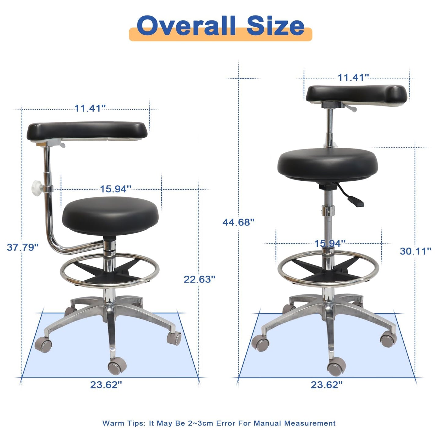 LIMKOMES Round Rolling Stool with Seat and Footrest Dental Chair with Rotatable Armrests for Dentist Office Shop Home