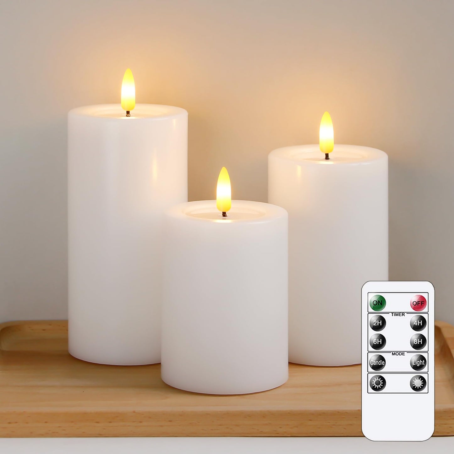 Yeelida Remote Flameless Flickering Pillar Candles with Candle Grease Effect,Pack of 3 White LED Battery Oprated 2/4/6/8 Hours Timer Real Wax Electric Candles(3x4,5,6 Inches)