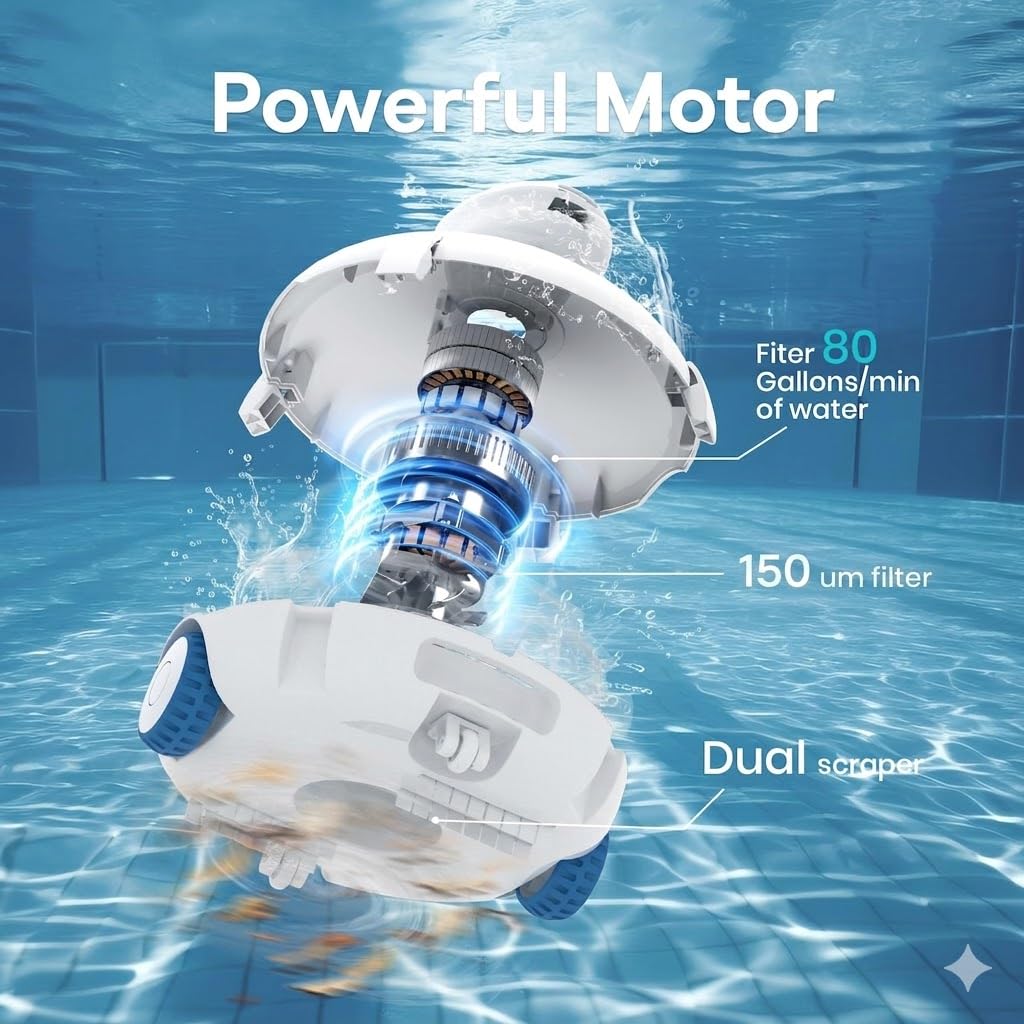 AQUVII K2 Cordless Robotic Pool Cleaner, 120-Min Runtime Pool Vacuum for Above/In-Ground Flat Pools, Strong Suction for Sand & Leaves, Auto-Parking, Covers Up to 860 Sq.ft