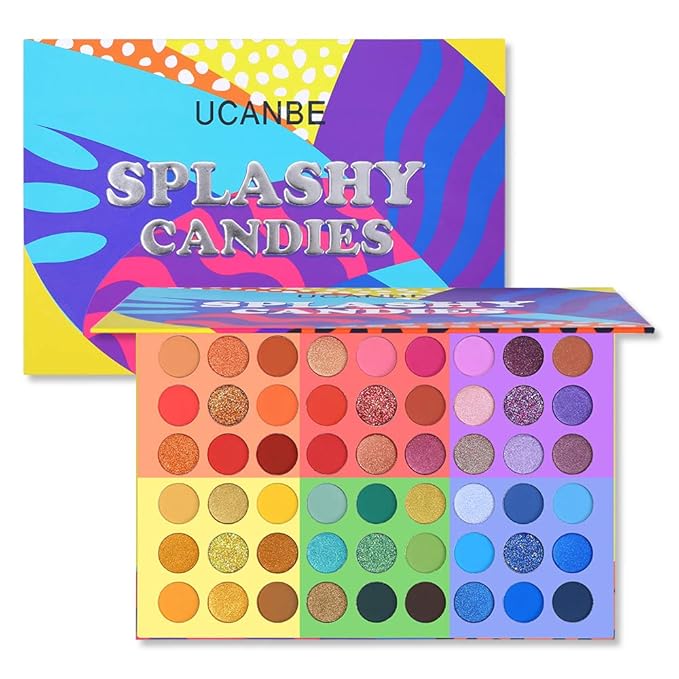 UCANBE 54 Colors Splashy Candies Eyeshadow Palette, Highly Pigmented Matte Shimmer Soft Creamy Glitter Rainbow Bright Powd...