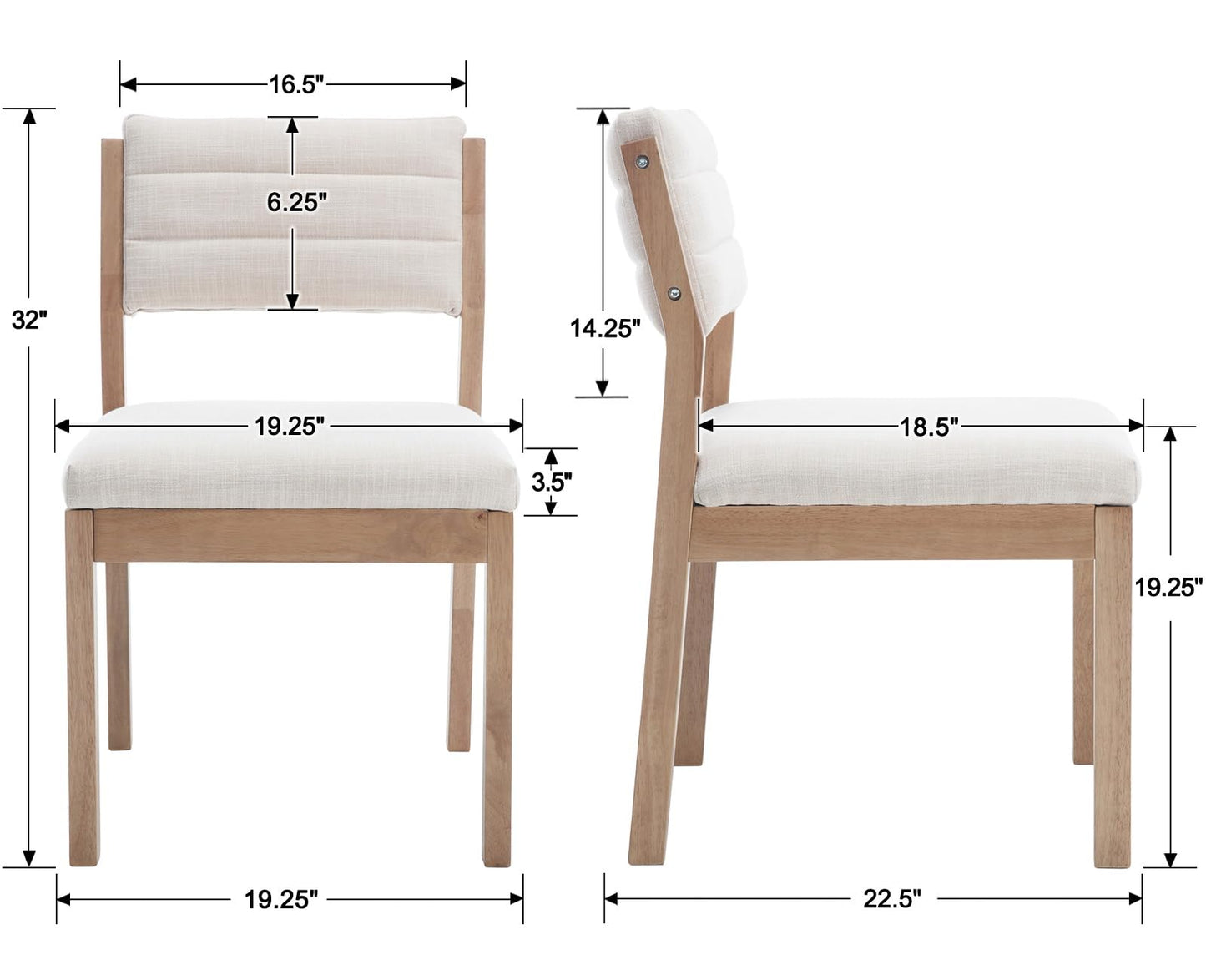 RIVOVA Linen Dining Chairs Set of 4, Comfortable Upholstered Seats with Wood Legs, Mid Century Modern Chairs for Kitchen, Living, Bedroom, Restaurant, Beige