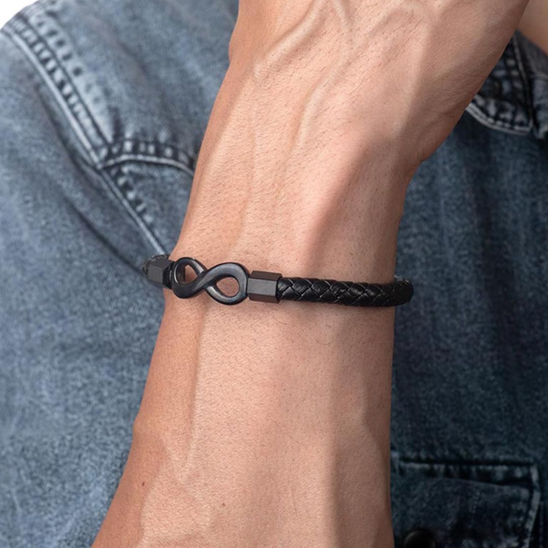 Drelinty To My Man, To My Son, Infinity Leather Bracelet Boyfriend Grandson Gifts Bracelets from Wife Mother Girlfriend Grandmother Love Forever Anniversary Birthday Christmas Gifts for Men Husband Son Grandson (To My Man)