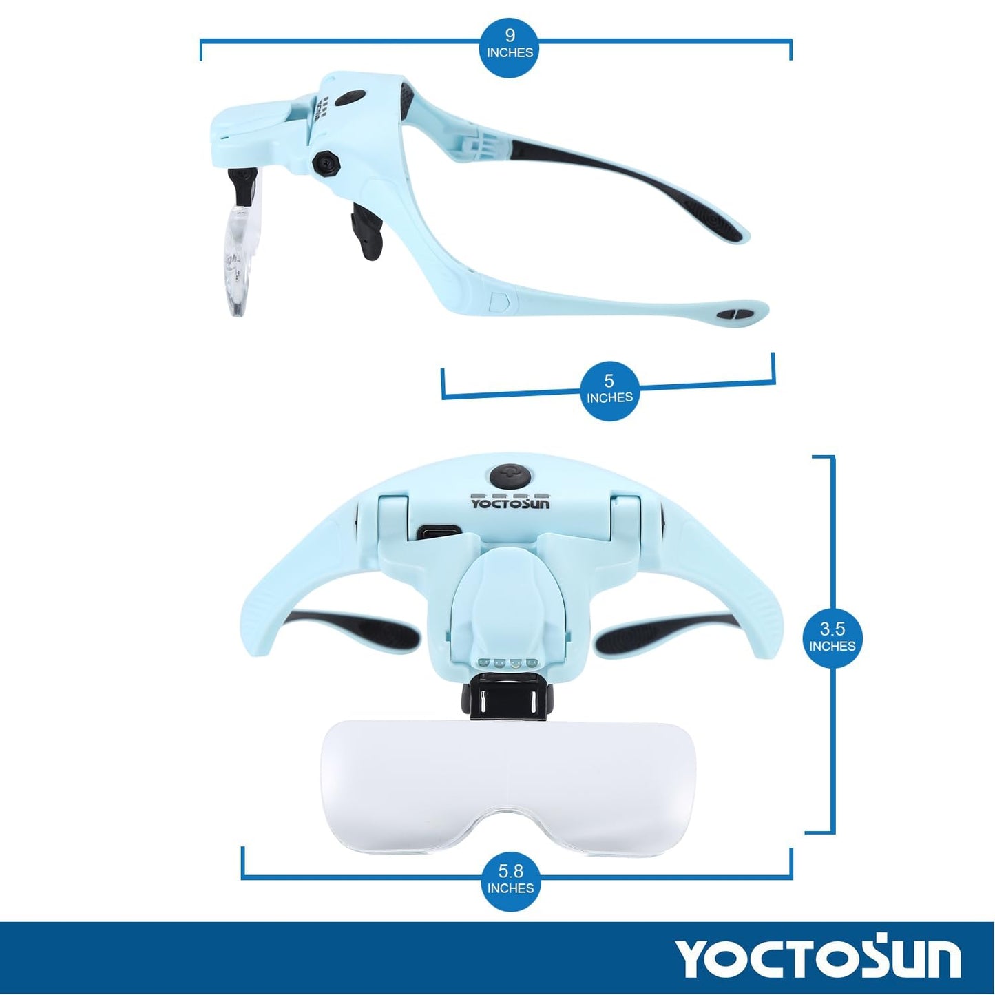 YOCTOSUN Magnifying Glasses with Light for Close Work, Head Magnifier with 4 LED Lights and 5 Detachable Lenses 1X to 3.5X,Rechargeable Hands Free Headband Magnifier Glasses for Crafts, Hobby