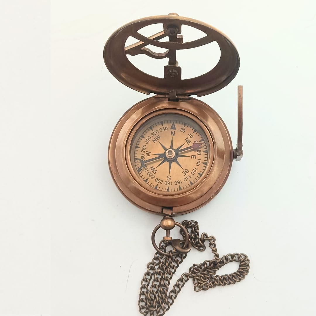 BEHINDE You Engraved Sundial Compass with Leather Case. Personalized Brass Pocket Compass Gifts for Men, Him, Son