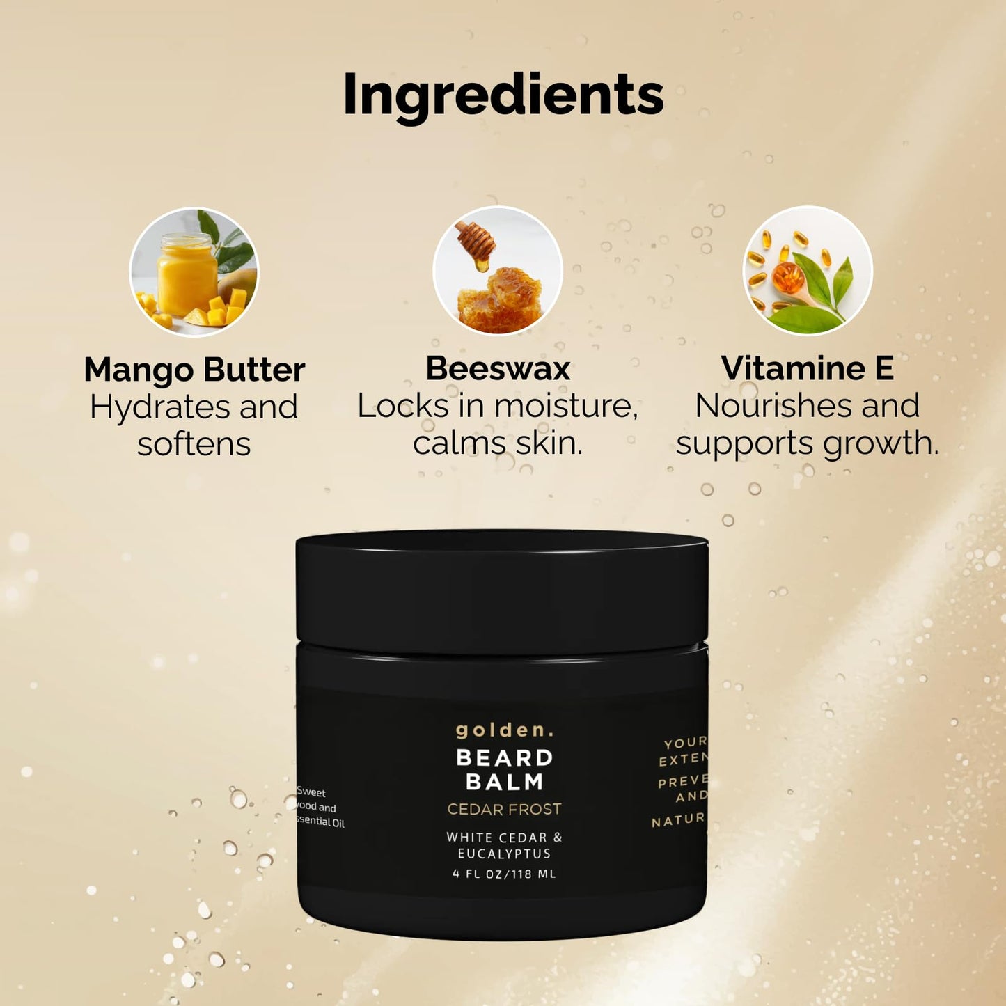 Golden Grooming Beard Balm | Unique Masculine Scent | Shea Butter for Beard Growth | Tames, Moisturizes & Styles - Cedar Frost,