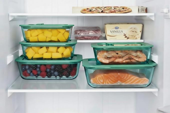 Crispa Teal Glass Food Storage Containers with Silicone Glass Lids, 8-Piece Set Meal Prep - 2x 40oz & 2x 20oz, 100% Plastic-Free Leakproof Airtight, Freezer Oven Microwave Safe