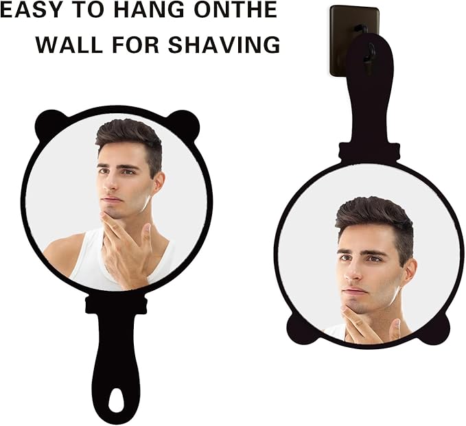 2 Pcs Compact Hand Mirror – High Definition Glass, Big Men or Women Barber Hand Mirrors with Handle, Mini Mirror for Personal Purse Pocket Travel and Gift(Black, 5.91" L x 9.84" W (Cat Ears))