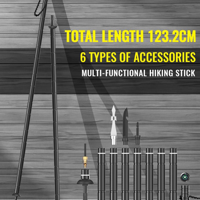 Sakerplus Collapsible Tactical Hiking Trekking Pole, Tactical Walking Stick, Survival Hiking Staff & Trekking Pole, Lightw...