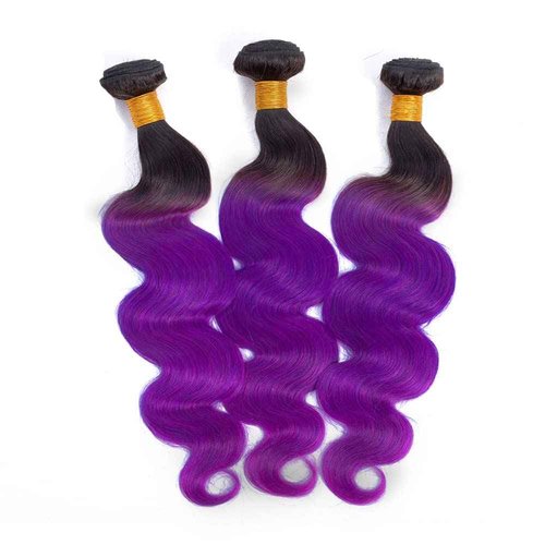 Habiliana Bundles Human Hair 16 18 20 Inch Body Wave T1B Purple Human Hair Bundles 11A Unprocessed Brazilian Virgin Quick Weave Hair Extensions for Black Women