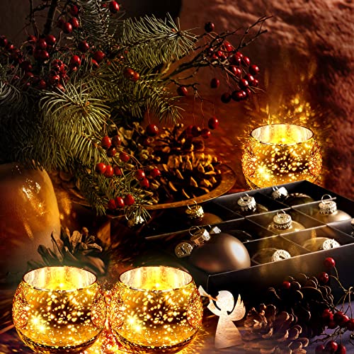 Rtteri 12 Set Votive Candle Holders Wedding Centerpiece Table Decorations Speckled Mercury Glass Votive Candle Holders wit...