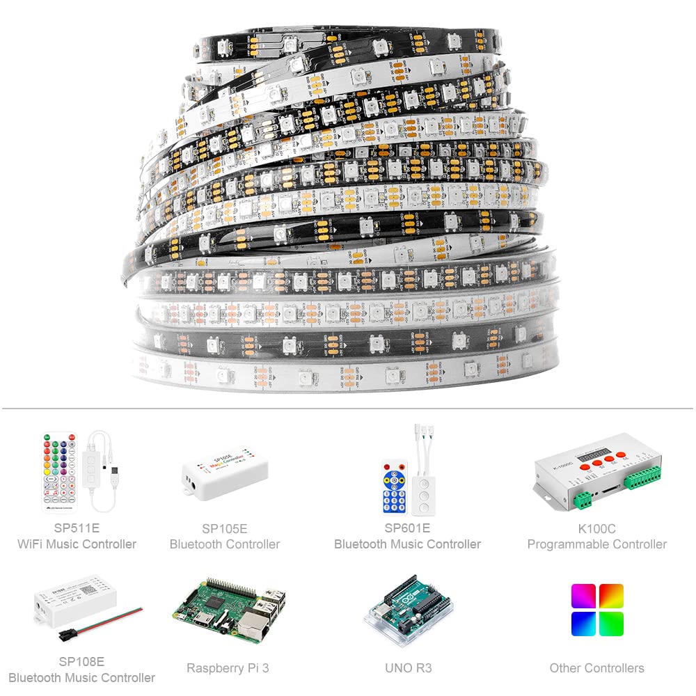 BTF-LIGHTING WS2812B IC RGB 5050SMD Pure Gold Individual Addressable LED Strip 16.4FT 300LED 60Pixel/m Flexible Full Color IP65 DC5V for DIY Chasing Color Project(No Adapter or Controller)
