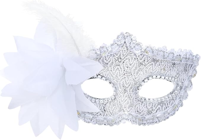 Zinniday Flower Masquerade Mask for Women - Halloween LED Eye Mask Floral Venetian Ball Lace Masks for Carnival Party