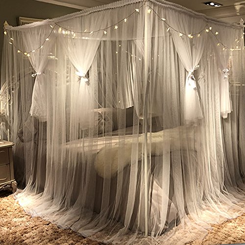 Joyreap 4 Corners Post Canopy Bed Curtain for Girls & Adults - Royal Luxurious Cozy Drapes - Cute Princess Bedroom Decorat...